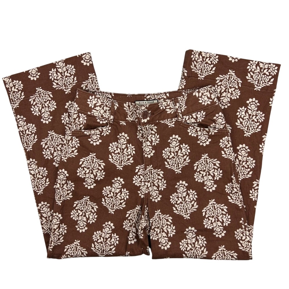 Bagatelle Collection Brown Floral Damask Straight Leg Pants Womens 4 Brown White